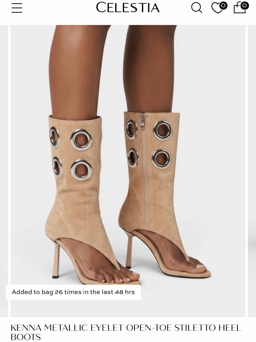 Kenna Metallic Eyelet Open-Toe Stiletto Heel Boots - Apricot